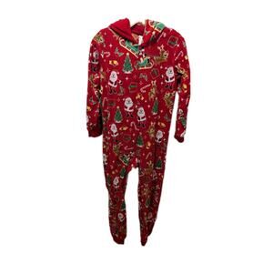 The Childrens Place Pajama Youth XL-14 Red Dear Santa Fleece One Piece Hooded
